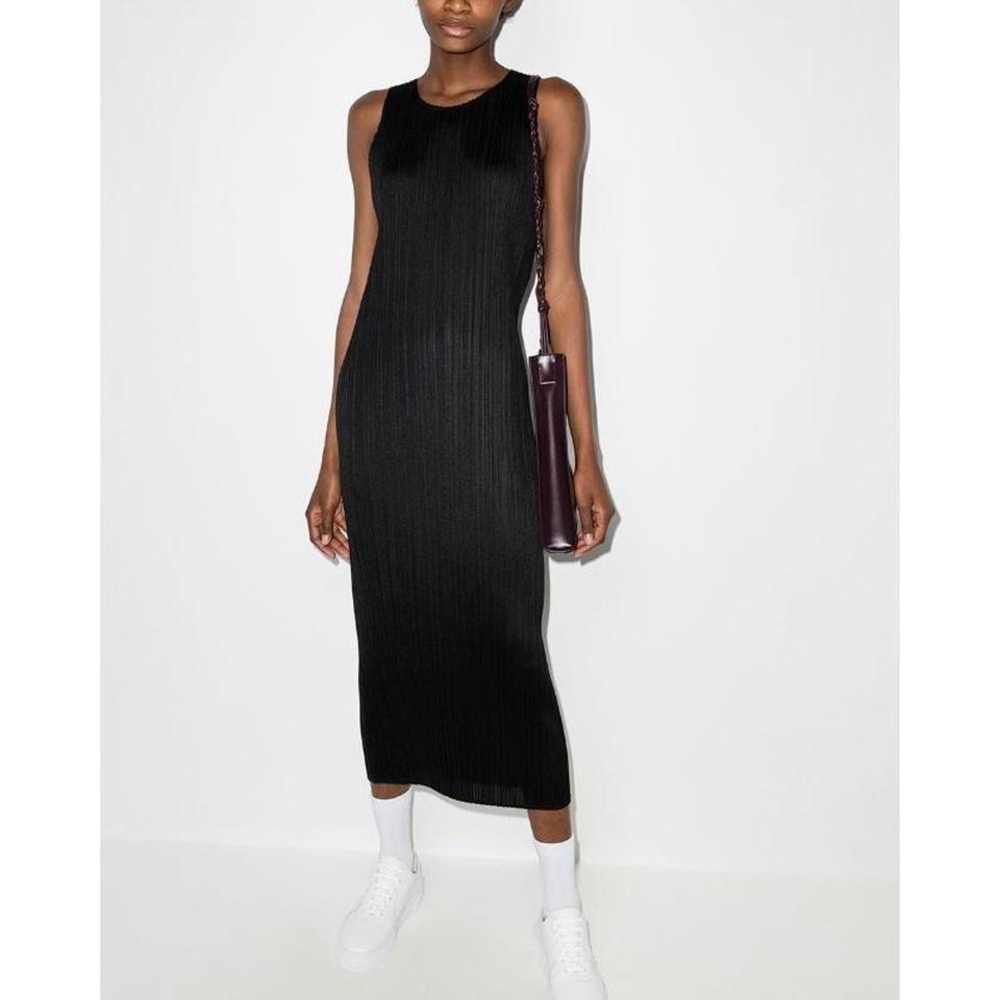 Issey Miyake Pleats Please Plisse Black Midi Shift Dress